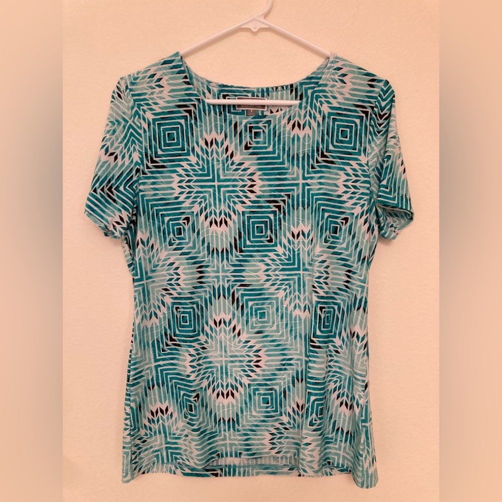 JM Collection Blue Fitted Short Sleeve Blouse